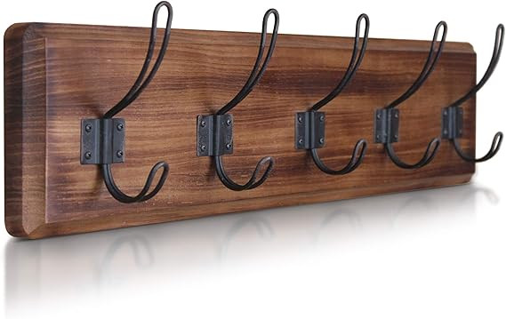 Rustic Coat Rack - Wall Mounted Wooden 24" Entryway Coat Hooks - 5 Rustic Hooks, Solid Pine Wood.... | Amazon (US)