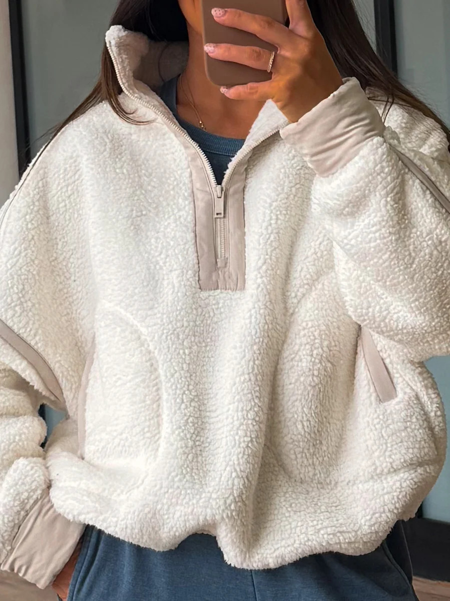 Kota Sherpa Bomber Pullover | Snow | Shop Talulah