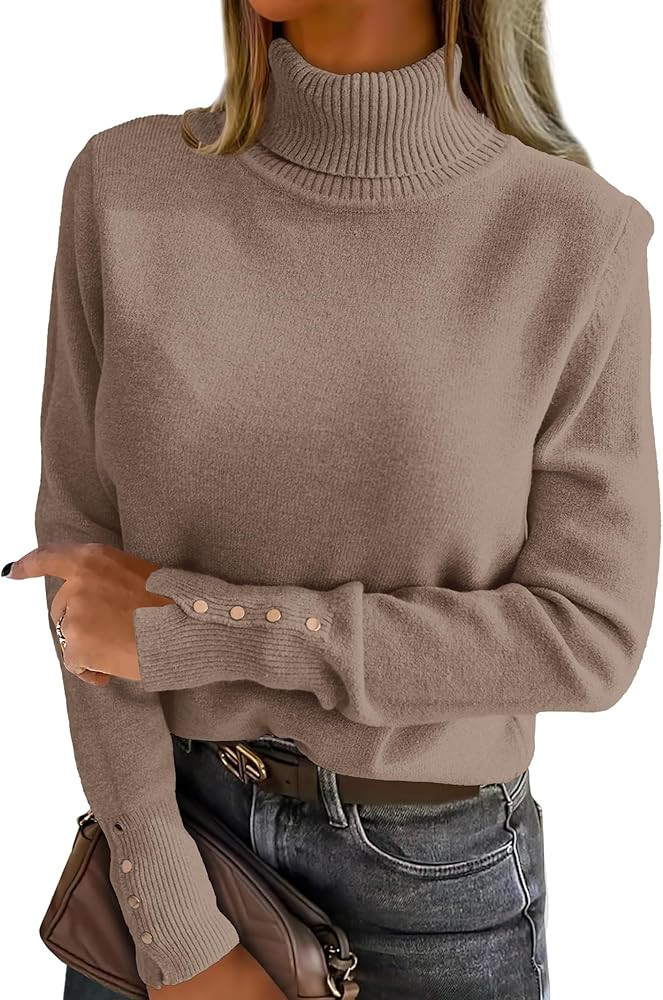 ANRABESS Turtleneck Sweaters for Women Long Sleeve Dressy Casual Soft Knitted Button Pullover Top... | Amazon (US)