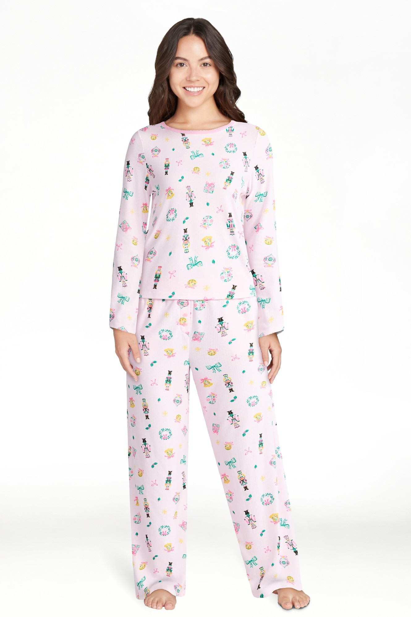 Christmas Women's and Women's Plus Long Sleeve Top and Wide Leg Pants Pajama Set from Holiday Tim... | Walmart (US)