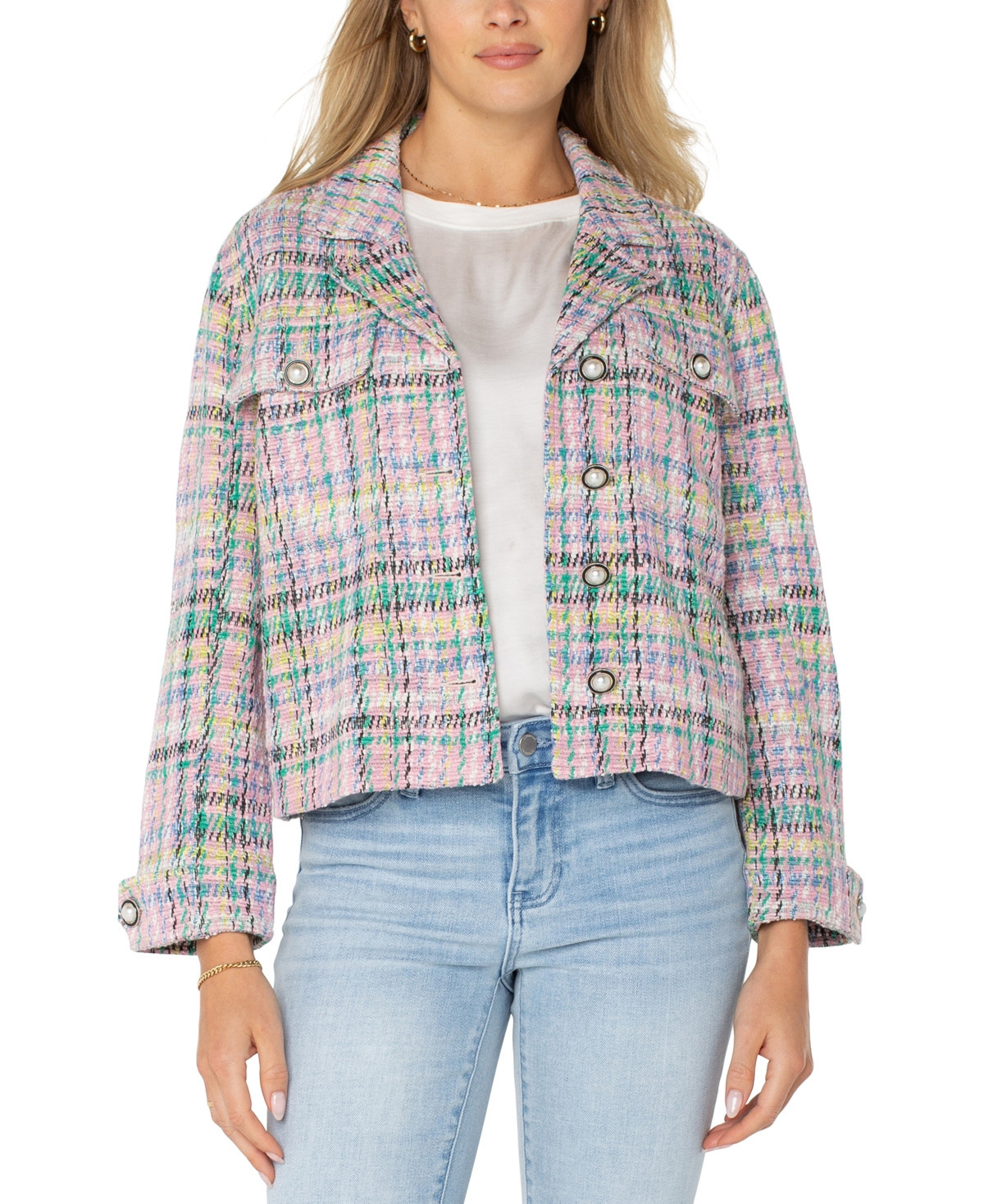 Liverpool Los Angeles Women's Button Front Boxy Plaid Shacket - Tea Rose Multi | Macy's