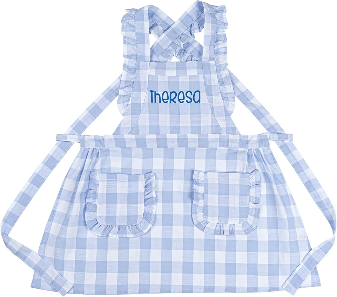 MT WORLD Kids Aprons Personalized Toddler Aprons for Girls Cross Back Ruffle Apron Plaid Kids Che... | Amazon (US)