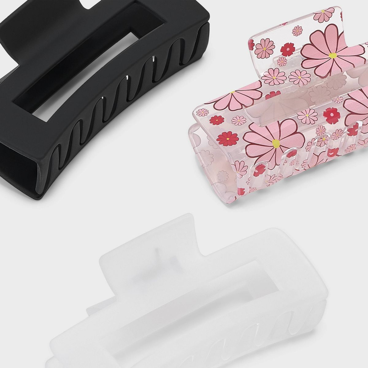 Flower and Solid Rectangle Claw Hair Clip Set 3pc - Wild Fable™ Pink/Black/White | Target