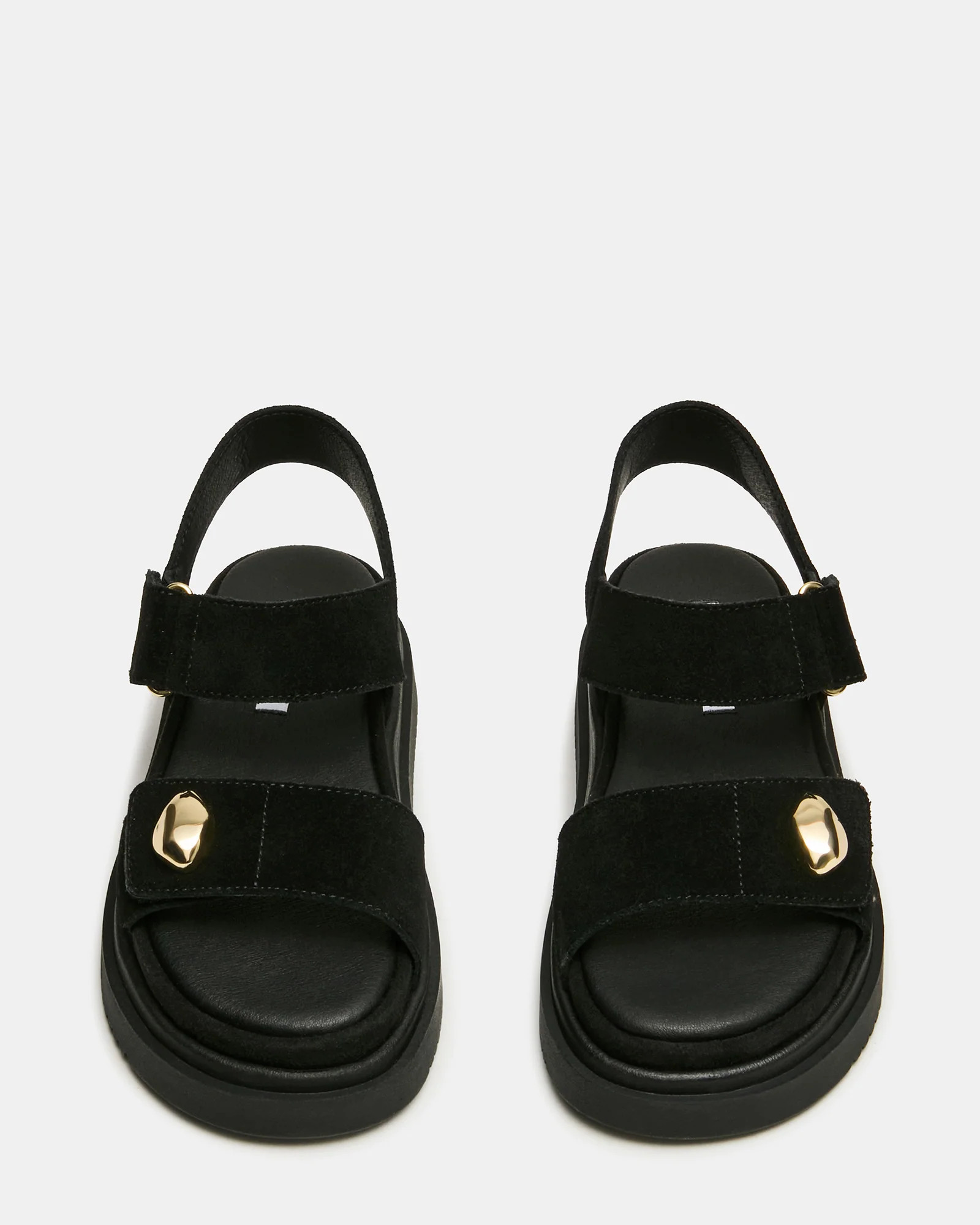 MATINE Black Suede Footbed Gold-Detail Platform Women's Sandal | Steve Madden (US)