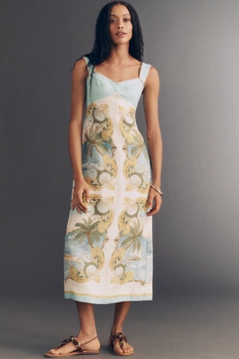 Farm Rio Royal Sea Linen Midi Dress | Anthropologie (US)