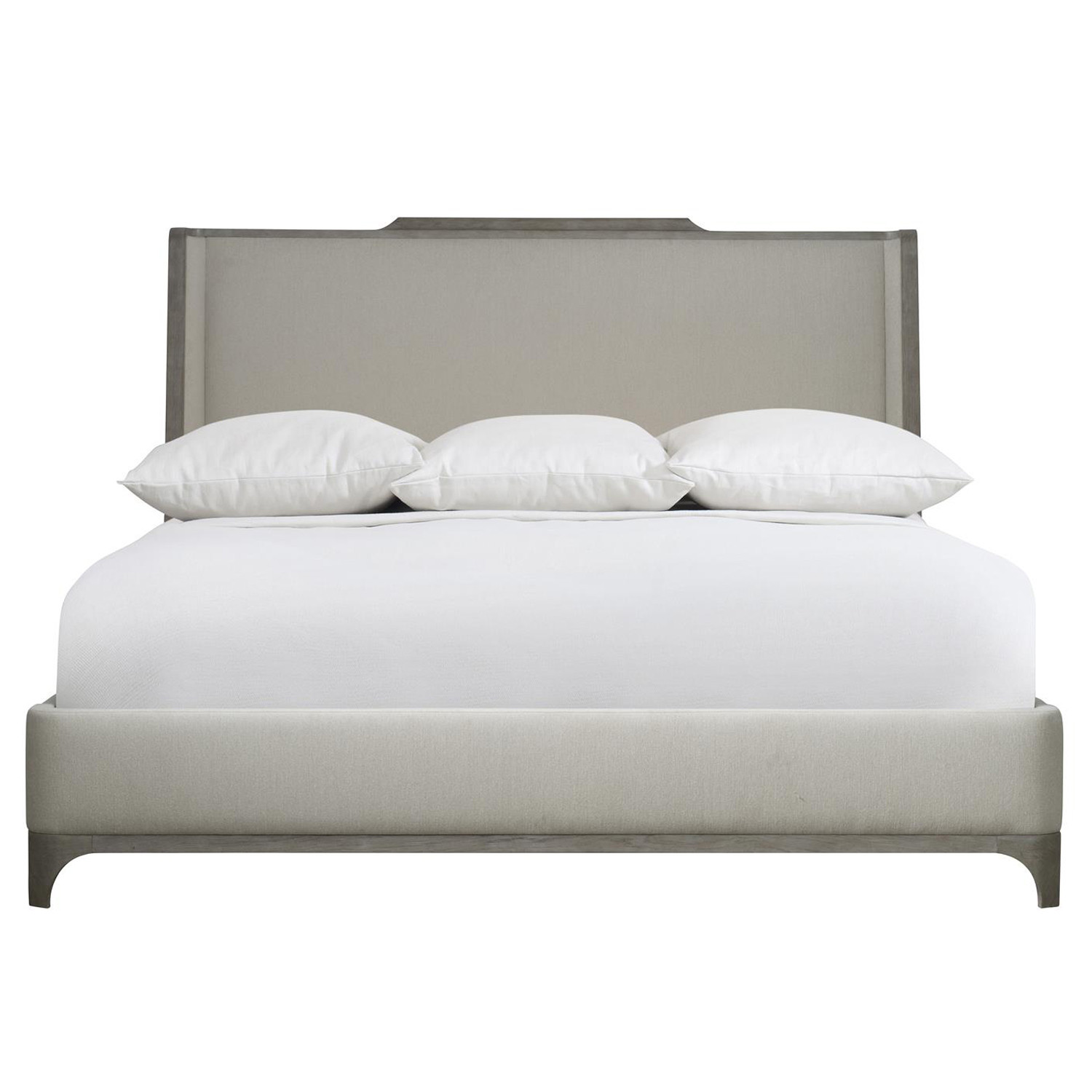 Anita French Country Beige Upholstered White Washed Wood Wingback Bed - King | Kathy Kuo Home