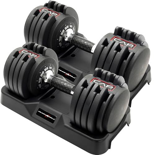 CAP Barbell ADJUSTABELL® 55 lb Pair of Adjustable Dumbbells with Contoured Full Rotation Handle, Honeycomb Chrome and Black Handle | Amazon (US)