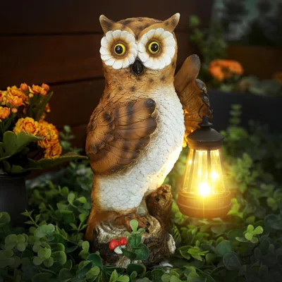 Owl Garden Statue with Solar Lantern for Outdoor Decorations | Wayfair North America