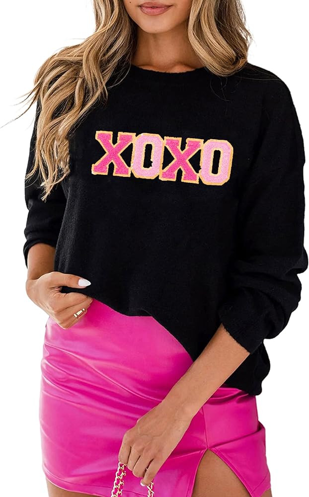 LEMAFER Women 2024 Merry Christmas Round Neck Sequin Letters Sweater Casual Solid Slogan Long Sle... | Amazon (US)