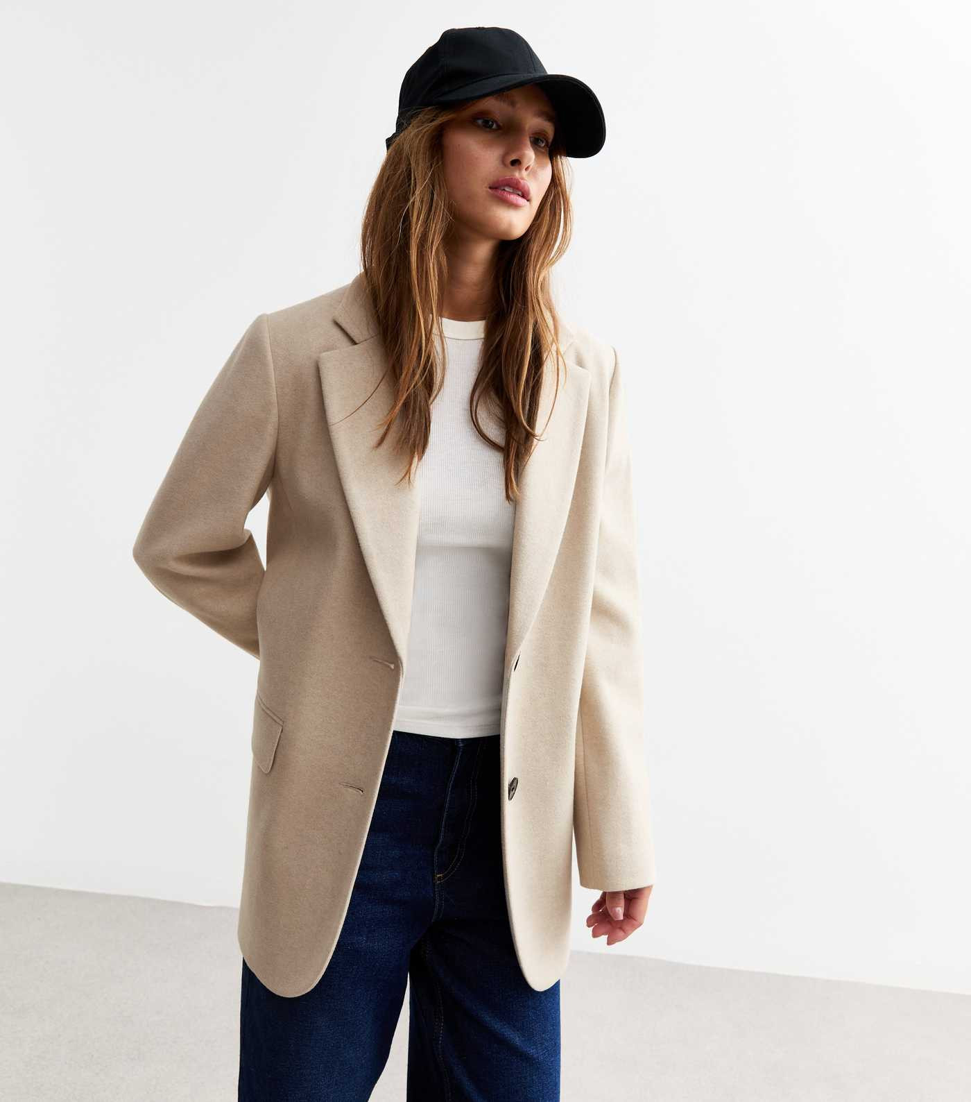 Off White Textured Single Breasted Oversized Blazer  | New Look | New Look (UK)