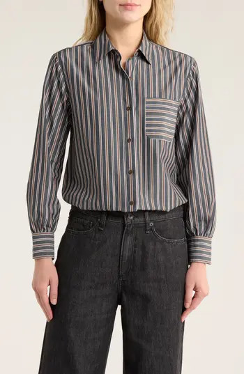 rag & bone Max Oversize Stripe Button-Up Shirt in Navy Stripe at Nordstrom Rack, Size X-Small | Nordstrom Rack