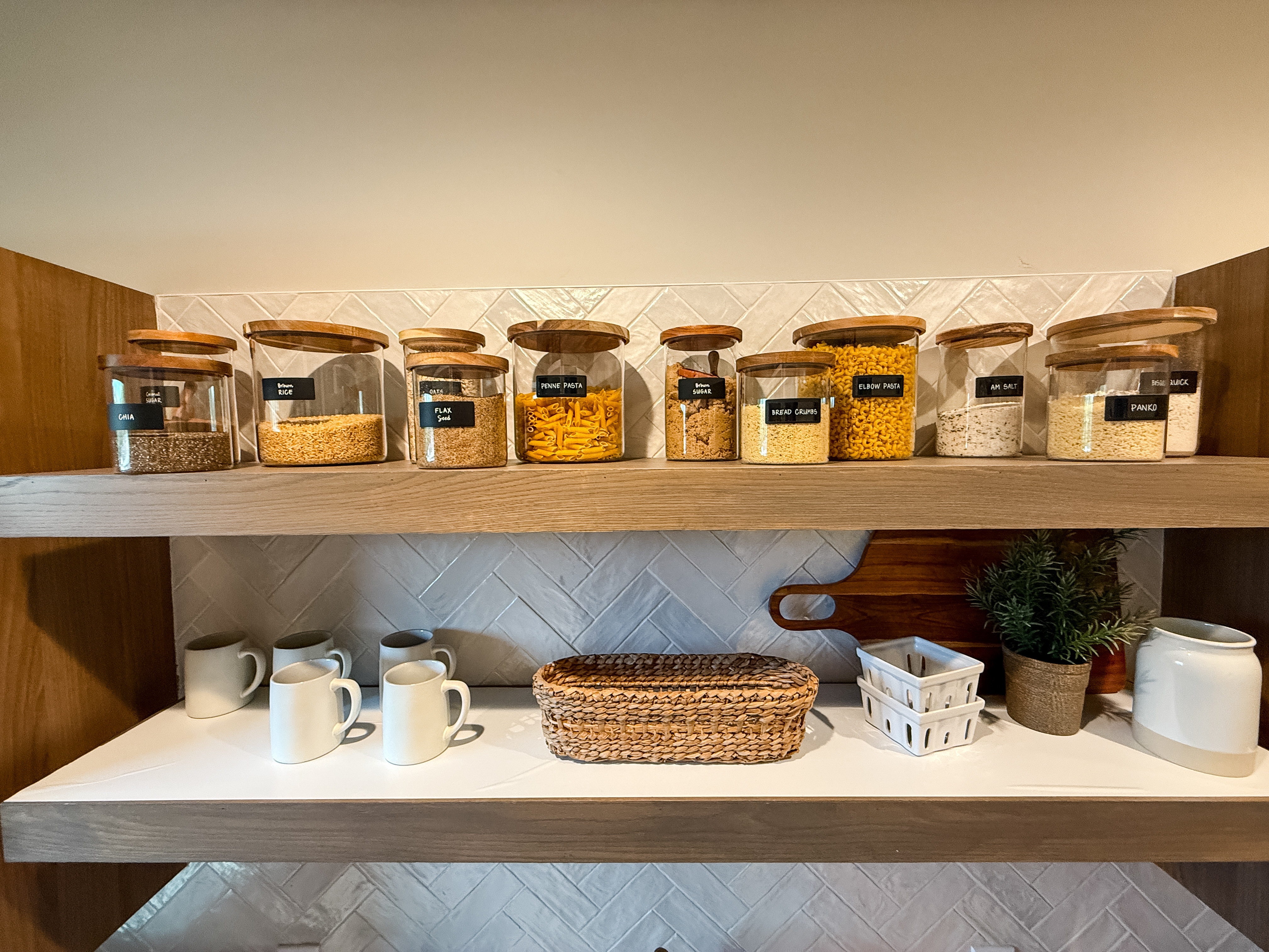 Open Shelving Kitchen Glass Jar Dry Good Storage #homeorganization #kitchen #pantryorganization #organizedhome 

 

#LTKSeasonal #LTKHome #LTKFindsUnder50