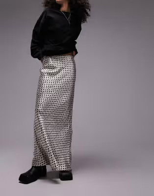 Topshop jacquard polka dot bias skirt in Ivory | ASOS (Global)