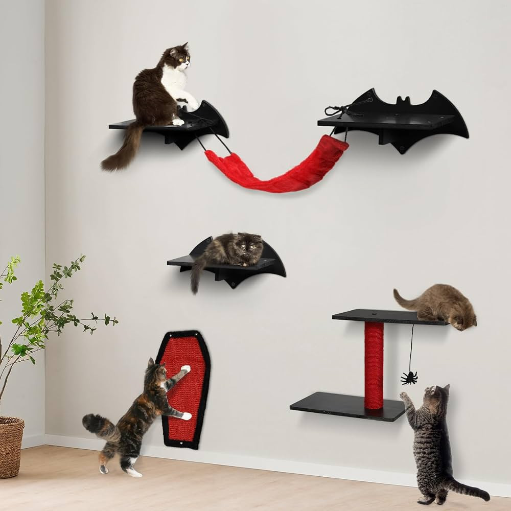 Gothic Cat Wall Shelves 6 Pcs Wall-Mounted Cat Climber Set Cat Tree Bed with Bridge Ladder Steps ... | Amazon (US)