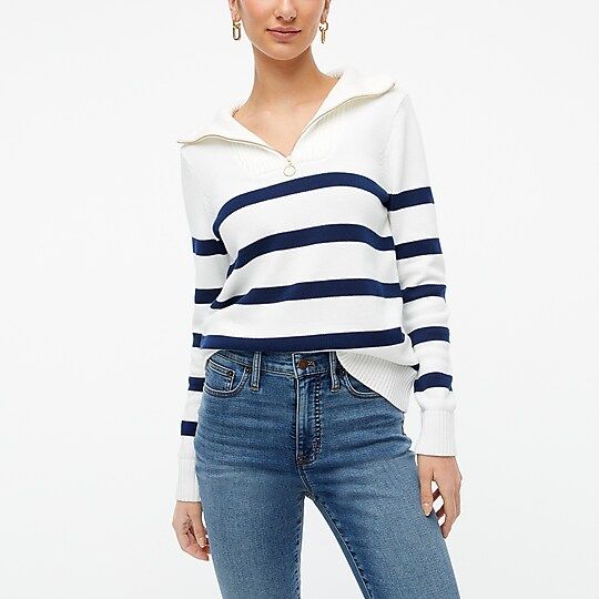 Striped wide-collar zip sweaterItem BF228 
 
 
 
 
 There are no reviews for this product.Be the ... | J.Crew Factory