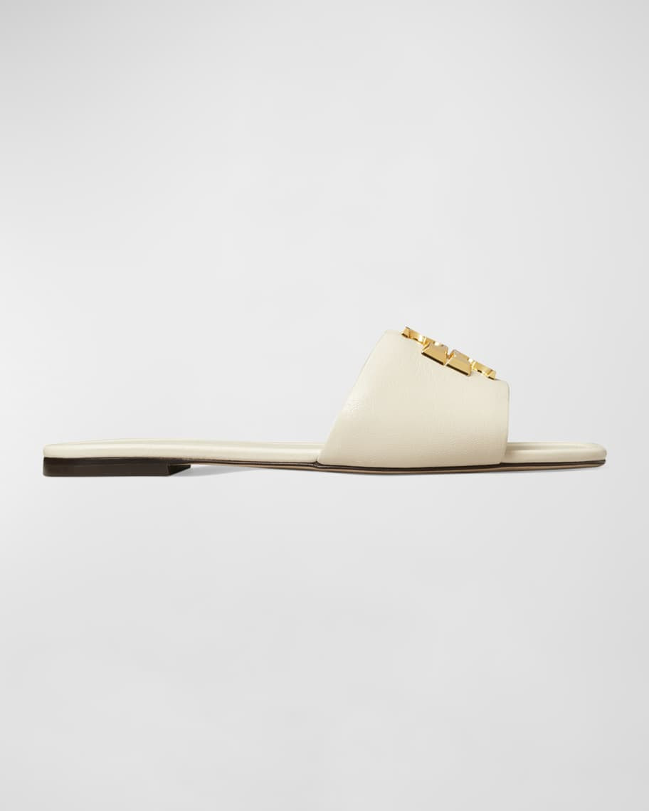 Tory Burch Eleanor Leather Medallion Flat Slide Sandals | Neiman Marcus
