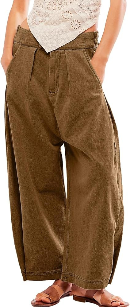 Womens Baggy Wide Leg Pants Mid Waist Barrel Horseshoe Ankle Pants Trendy Vintage Y2k Loose Pants... | Amazon (US)
