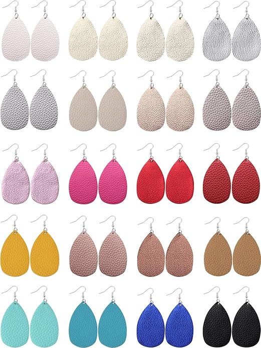 20 Pairs of Faux Leather Teardrop Petal Earrings for Ladies Antique Leather Earrings for Women Gi... | Amazon (US)