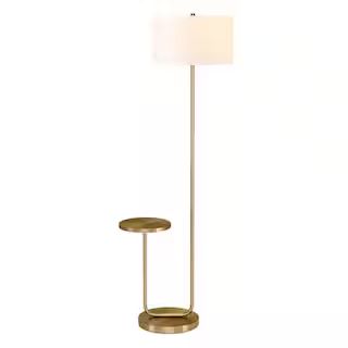Jacinta 65.75 in. Brass/White Tray Table Floor Lamp with Fabric Shade | The Home Depot
