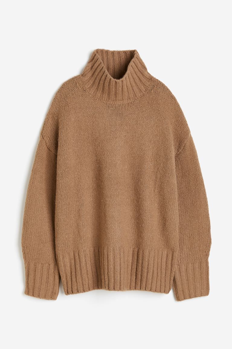 Oversized Mock-turtleneck Sweater - Dark beige - Ladies | H&M US | H&M (US + CA)