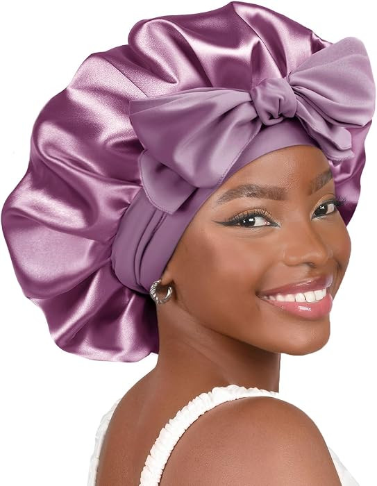 YANIBEST Adjustable Silk Bonnet for Sleeping Women Double Layer Satin Bonnet Reduce Friction Prevent Frizz Curly Hair | Amazon (US)