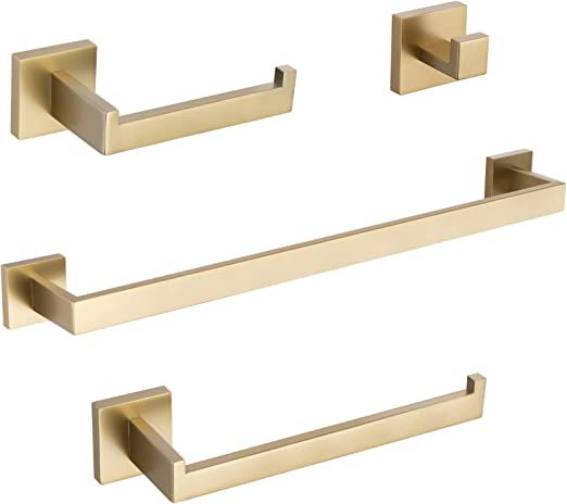 TURS Brushed Gold Bathroom Accessories 4-Pieces Bathroom Hardware Set Square Towel Bar Set Stainl... | Amazon (US)