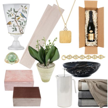 SPECIAL GIFTS TO GIVE OR GET
.
A selection of beautiful items for her, including several personal favorites. 
.
1) Astier de Villatte x John Derian Vase

2) Brunello Cucinelli Lurex Cashmere Scarf

3) Devon Woodhill 18K Pillow Locket

4) Argaux Grand Cru Champagne

5) Vram Gold Link Bracelet

6) Fiammetta V Italian Marble Fruit Bowl

7) Sferra Blanket

8) Georg Jensen Coffee Press

9) Velvet Jewelry Box Brown or Pink

10) Noor Fares Ring

11) Charlotte Moss x Tommy Mitchell Toile Floral Arrangement

#giftguide #luxegifts #giftsforher #specialfifts

#LTKHoliday #LTKSeasonal #LTKGiftGuide