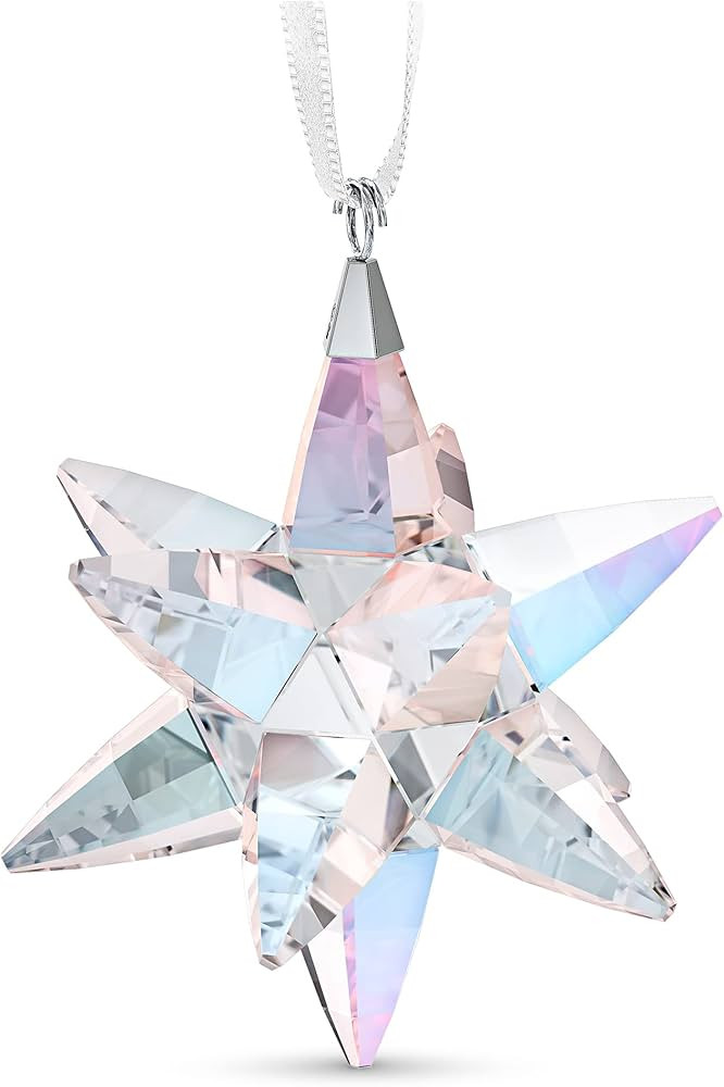 Shimmer Star Ornament, Medium, Multicolored Swarovski Crystals on White Satin Ribbon, Part of the... | Amazon (US)