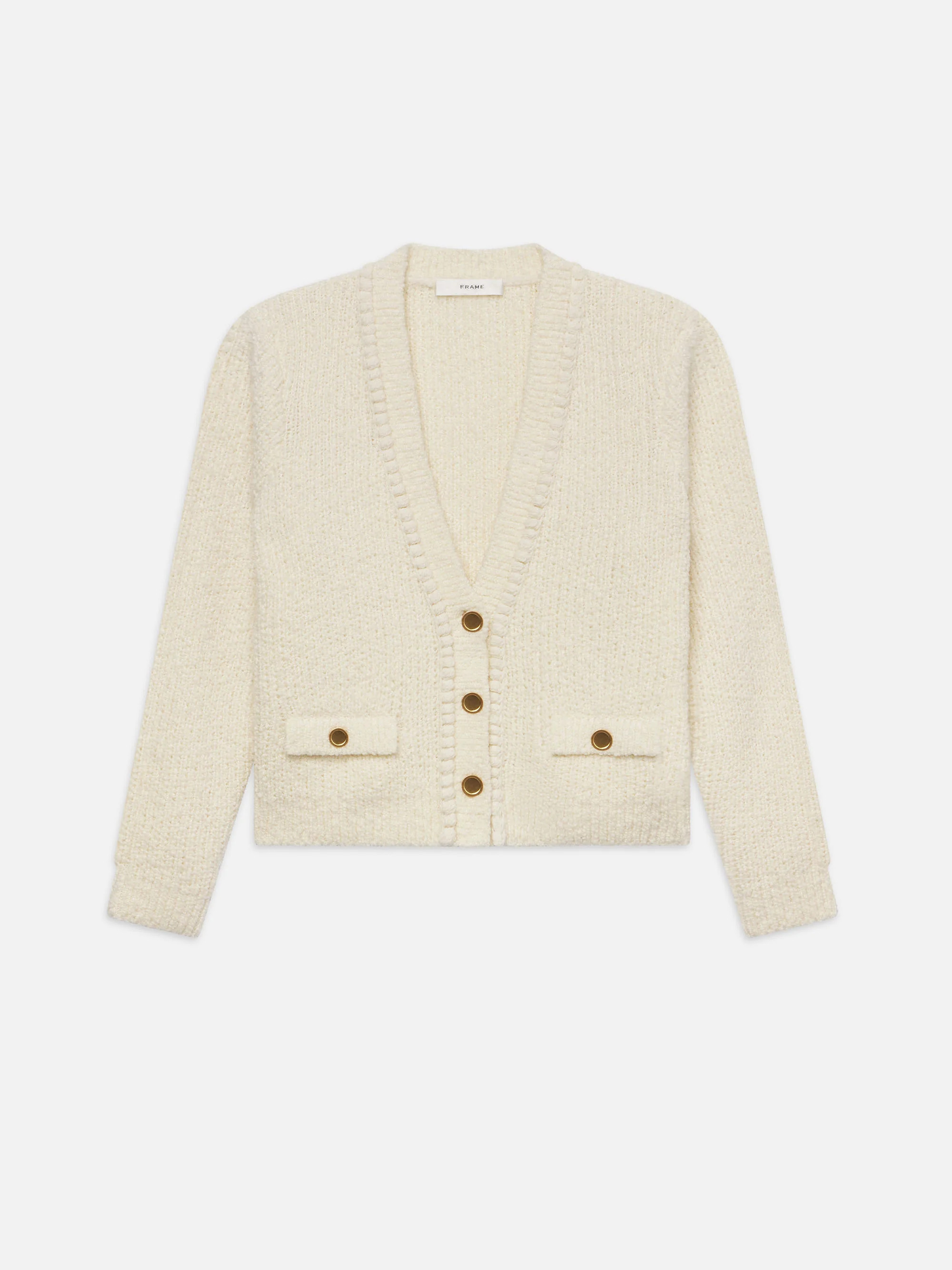 Double Pocket Cropped Cardi  in  Cream | Frame Denim