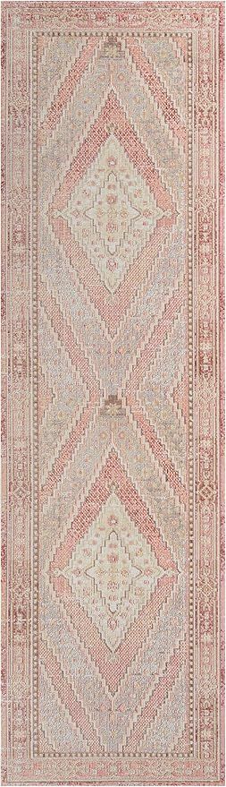 Momeni Isabella Traditional Geometric Flat Weave Area Rug, 2'7" x 8'0", Pink | Amazon (US)