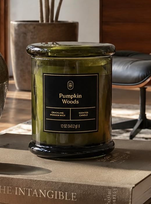 Pumpkin Woods Scented Candle with Crackling Wooden Wick, Green Glass Jar, 12 oz | Amazon (US)