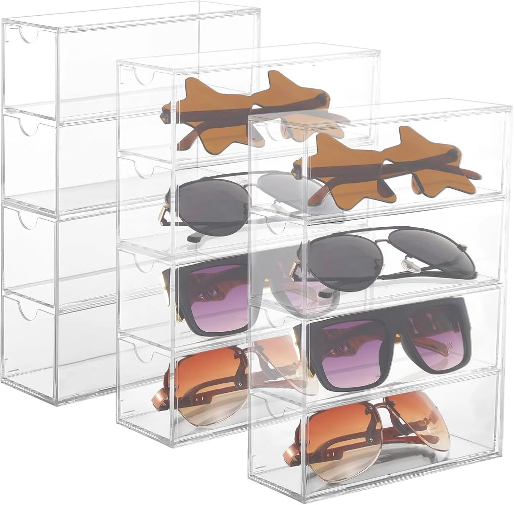 JUSTDOLIFE 3 PCS Clear Sunglasses Organizers, 4 Tiers Clear Plastic Sunglasses Organizer, Transpa... | Amazon (US)