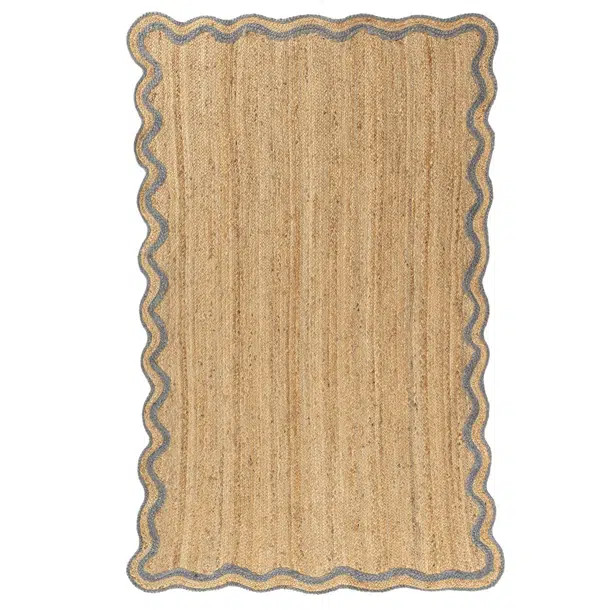 Ayanne Hand-Braided Scalloped Jute Navy Indoor Area Rug with Non-skid Backing | Wayfair North America