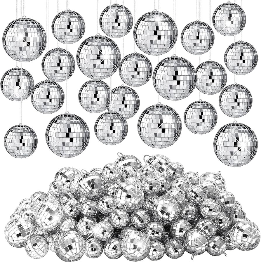 Funtery 100 Pcs Mirror Disco Balls Bulk Assorted Silver Hanging Disco Ball Decor for Home Wedding... | Amazon (US)