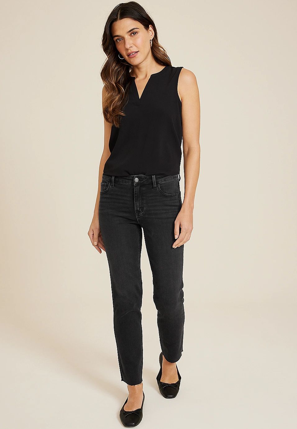 m jeans by maurices™ Black Mid Rise Slim Straight Ankle Jean | Maurices