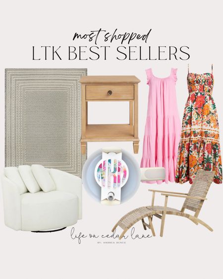 Best sellers for home decor and these two gorgeous summer or spring maxi dresses! Featuring this neutral rug, white swivel chair, outdoor lounge chair, wooden nightstand and the cutest Stanley cup personalized gift idea!

#LTKGiftGuide #LTKhome #LTKstyletip