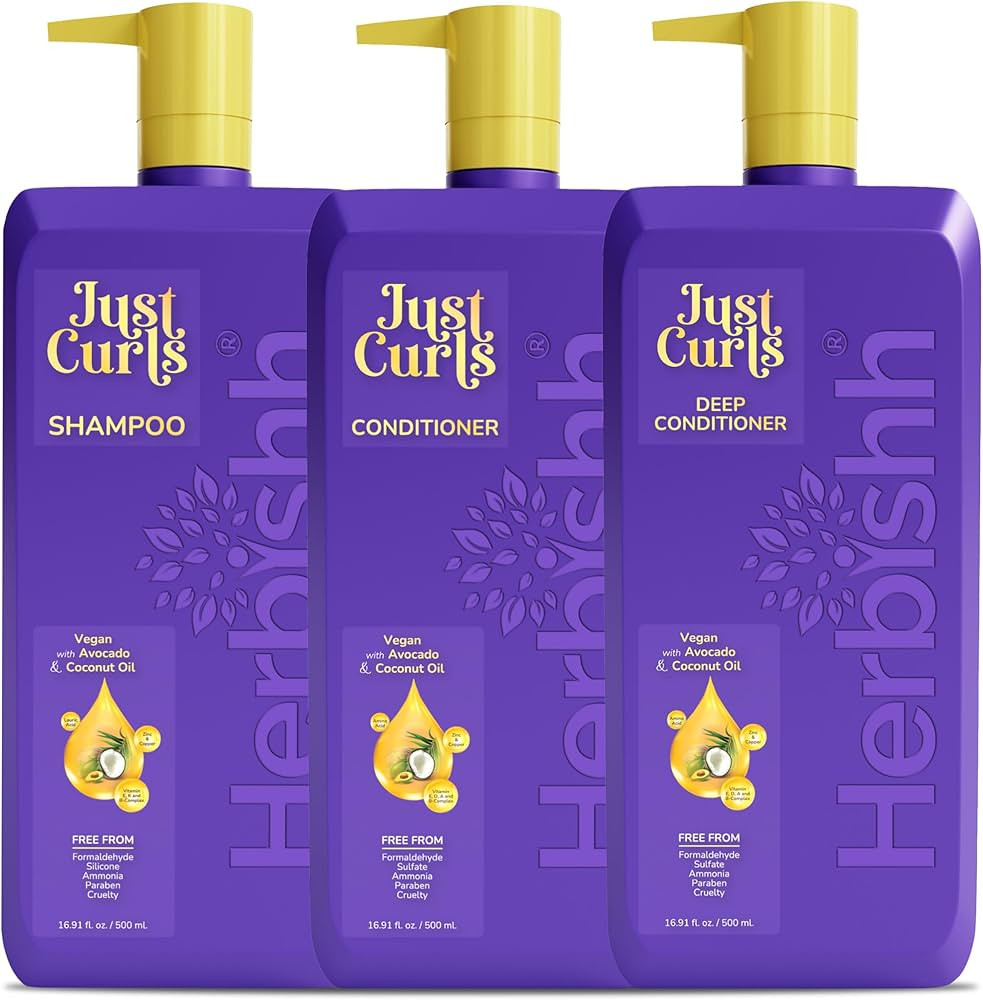 Herbishh Just Curls Vegan Shampoo and Conditioner + Deep Conditioner for Curly Hair Products Kit ... | Amazon (US)