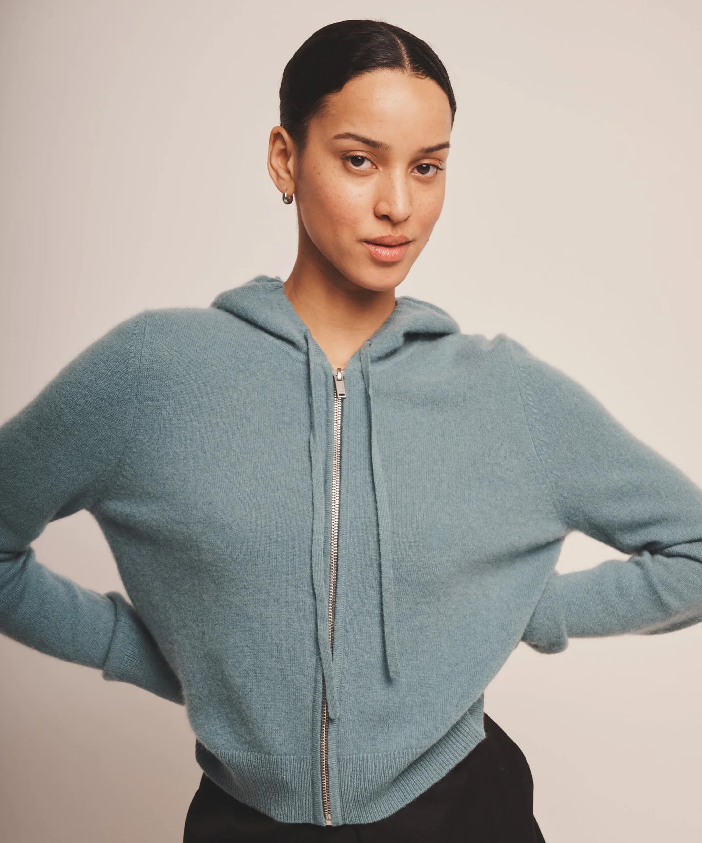Signature Cashmere Cropped Zip Up Hoodie | NAADAM
