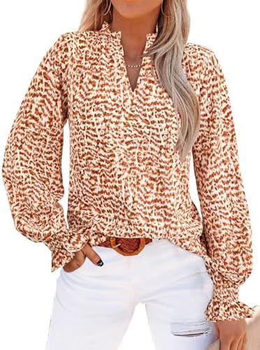 MASCOMODA Womens Boho Floral Long Sleeve Loose Chiffon Blouses | Amazon (US)