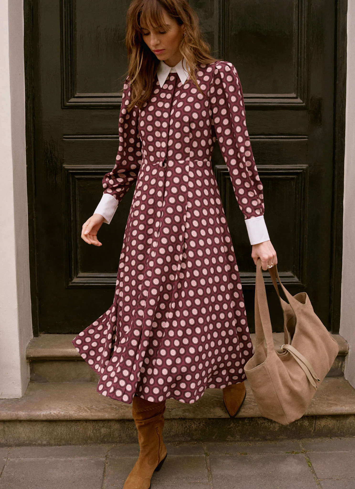 Burgundy Geo Print Midi Dress | Mint Velvet