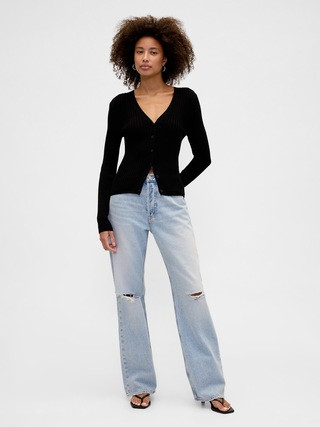 Mid Rise Destructed Relaxed Straight Jeans | Gap Factory