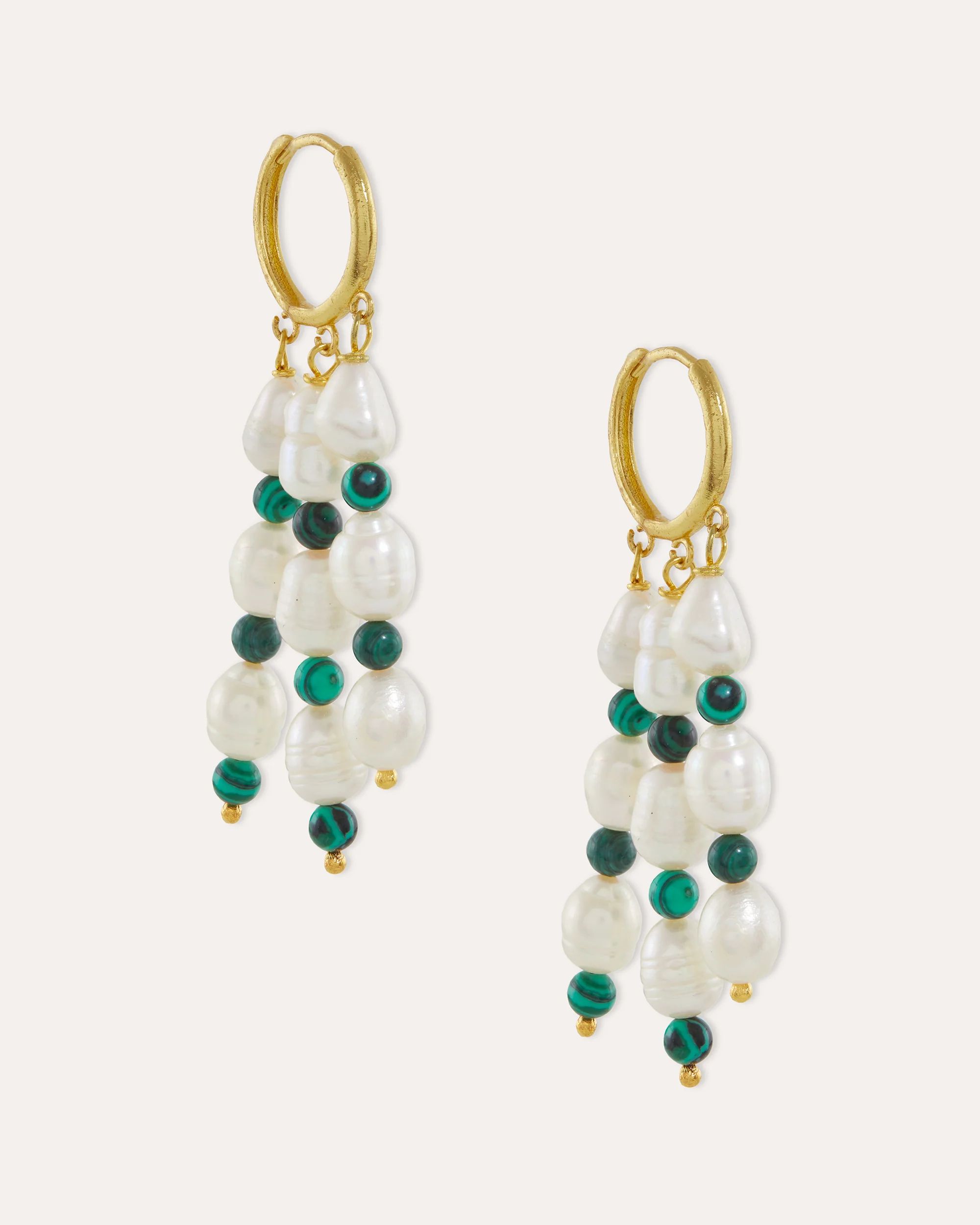 Katia Pearl and Malachite Beaded Hoop Earrings | Sustainable Jewellery by Ottoman Hands | Ottoman Hands