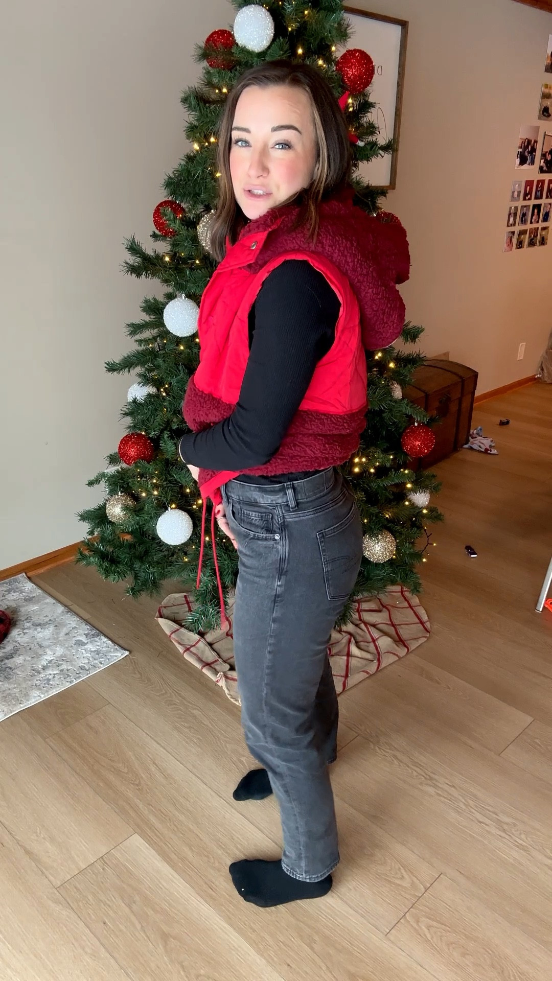 Cozy winter outfit! Finally pulled the trigger on this vest and I’m OBSESSED. I’ve been loving red lately 🤪 and these jeans I ordered a 6 regular which I feel like is usually what I wear… so I’m not sure if it’s the Jean or because I’ve lost a little weight lately but they are a little baggy. But I suck at doing returns so I’m keeping them lol  

#LTKgrwm #LTKdayinmylife #LTKootd