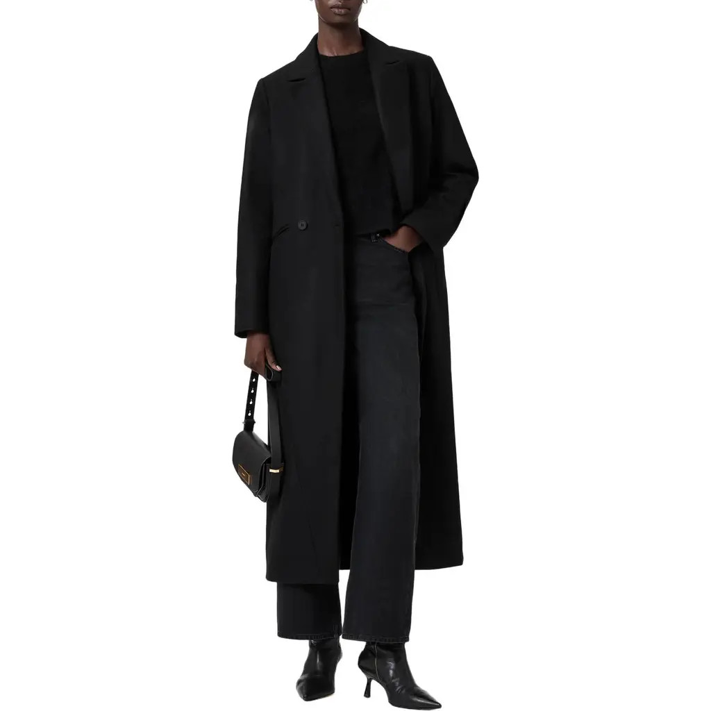AllSaints Nellie Double Breasted Wool Blend Coat in Black at Nordstrom, Size 0 Us | Nordstrom