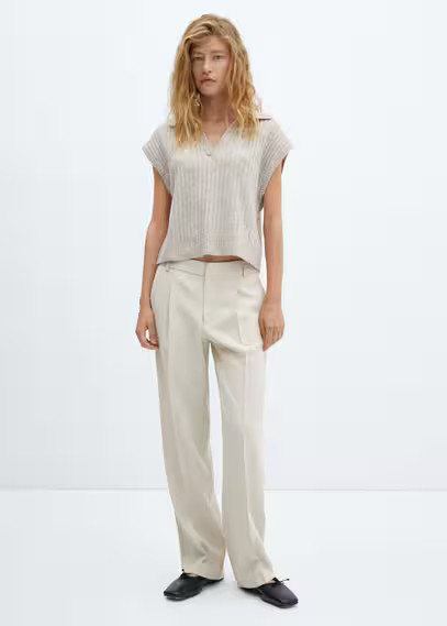 Pleat straight trousers beige - Woman - 8 - MANGO | MANGO (UK)