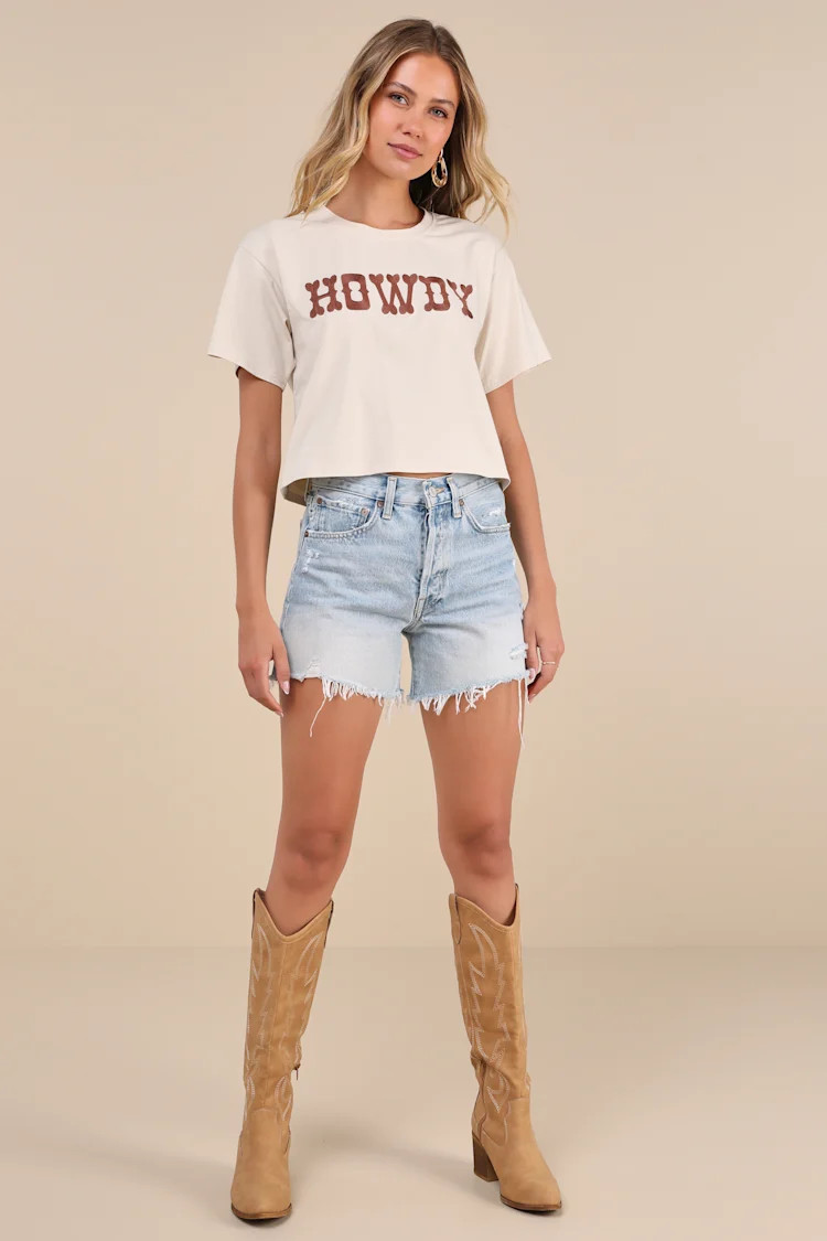 Howdy Hottie Beige Embroidered Graphic Tee | Lulus
