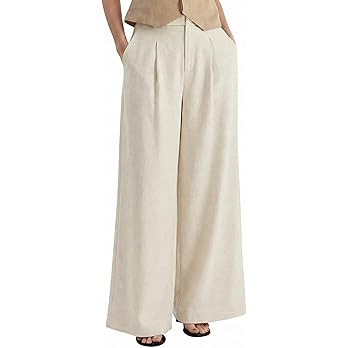 Arach&Cloz Womens Linen Blend Wide Leg Palazzo Pants All-Season Business Casual Outfits Dress Tro... | Amazon (US)