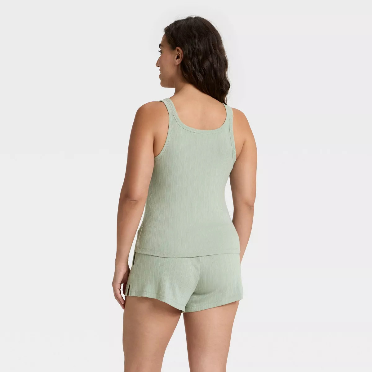 Women's Ribbed Tank Top and Shorts Pajama Set - Auden™ Green XXL | Target