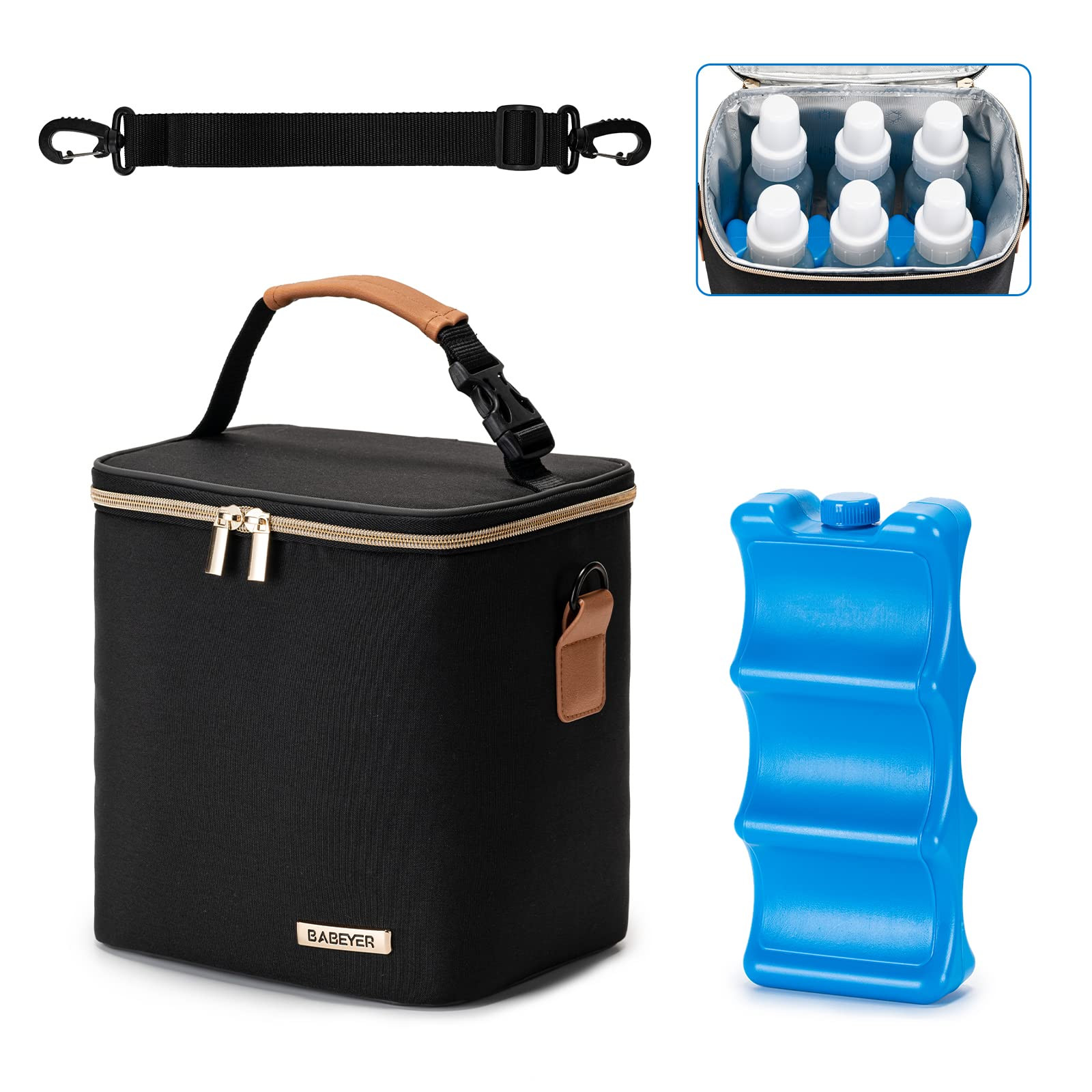 Breastmilk Cooler Bag with Ice Pack Fits 6 Baby Bottles Up to 9 Ounce, Baby Bottle Bag with Shoul... | Amazon (US)