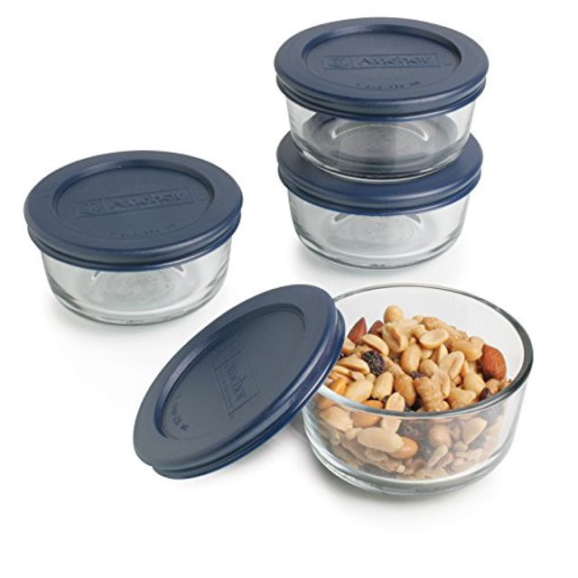 Anchor Hocking Glass Food Storage Containers with Lids, 1 Cup, Set of 4, Navy Blue Lids - Walmart... | Walmart (US)